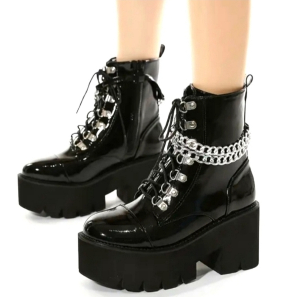 Ladies chunky heel chain detailed boots sz 7 - Picture 7 of 14